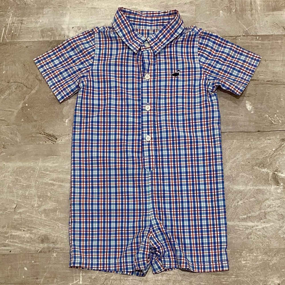 Properly Tied Plaid Shortall Blue and Red 12 months - Excellent Condition